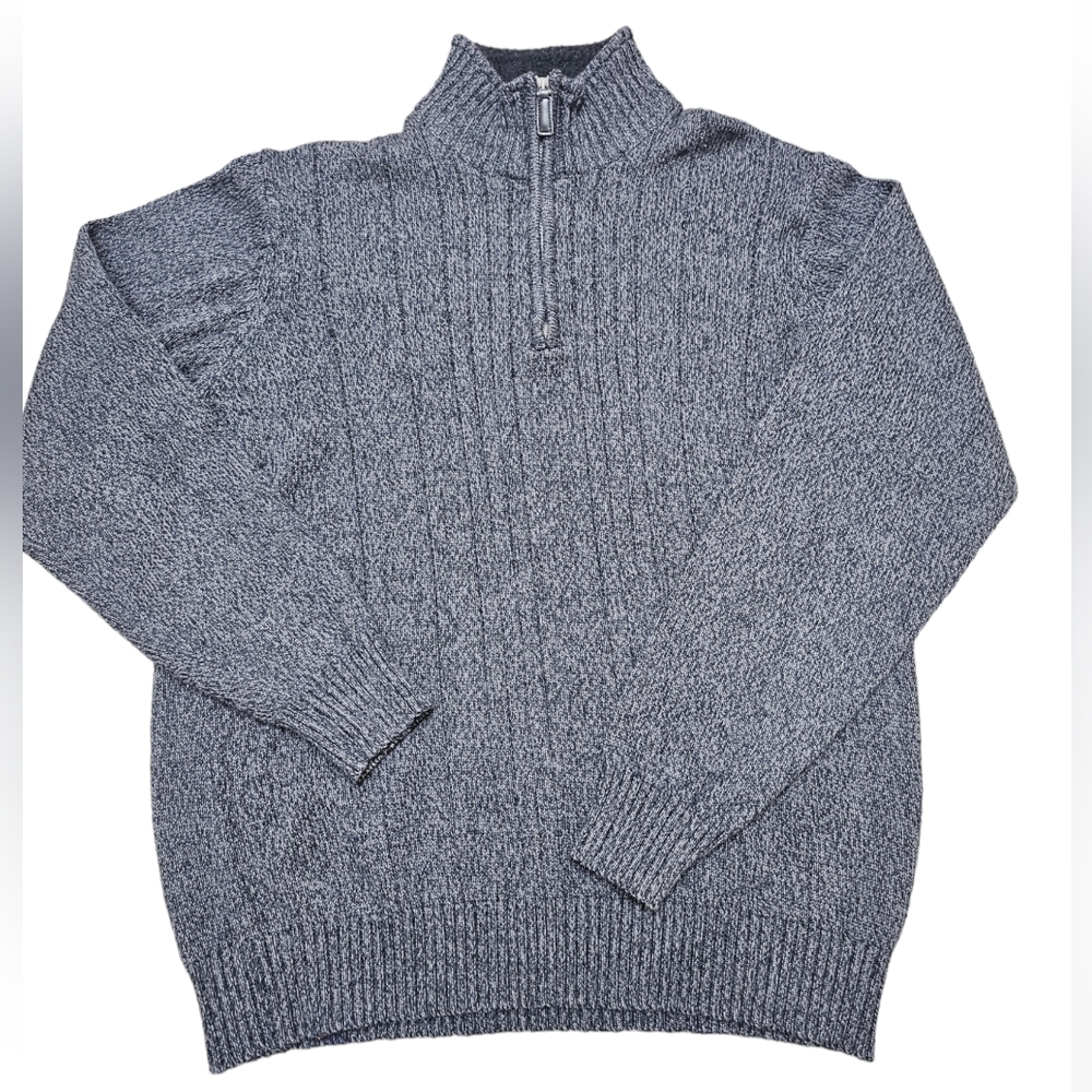 Oscar de la Renta 1/4 Zip Gray Ribbed Knit Pullover Sweater Mens size Large